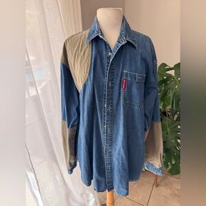 Columbia Denim Shooting Shirt XL Quilted Shoulder‎ Canvas Elbow Patches